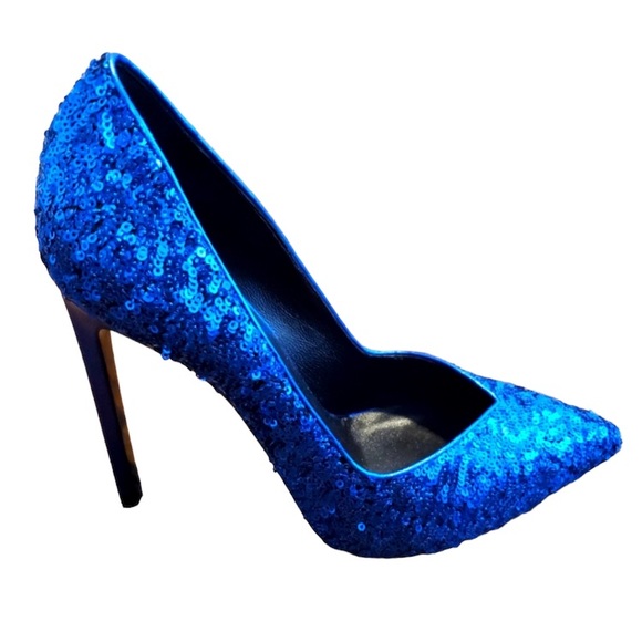 NWT Saint Laurent Blue Sequin Womens Pumps - Size 38 (US 8) NWT - Picture 4 of 16